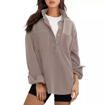 Женский модный повседневный топ с V-образным вырезом, однотонный, с длинным рукавом L хаки