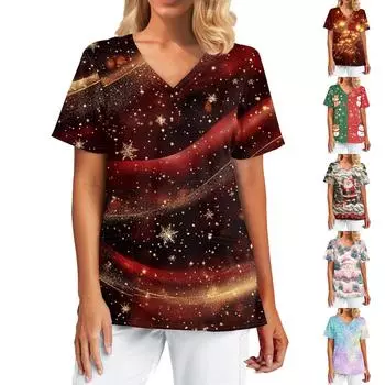 Женский модный повседневный топ с V-образным вырезом и рождественским принтом XXXL