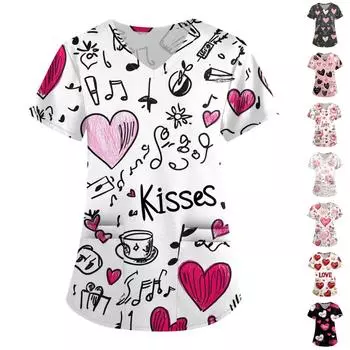 Женский модный повседневный топ с V-образным вырезом на День святого Валентина с принтом XXXXL