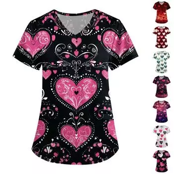 Женский модный повседневный топ с V-образным вырезом на День святого Валентина с принтом XXXL чёрный