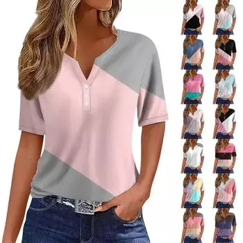 Женский модный повседневный топ с v-образным вырезом и коротким рукавом с геометрическим принтом L бежевый