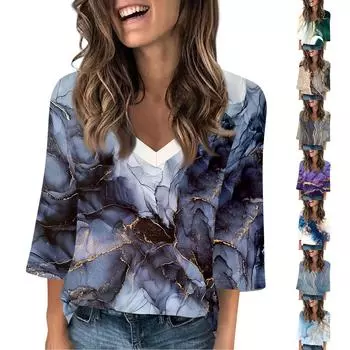 Женский модный повседневный топ с v-образным вырезом и v-образным вырезом с разрезными рукавами и градиентным принтом L чёрный