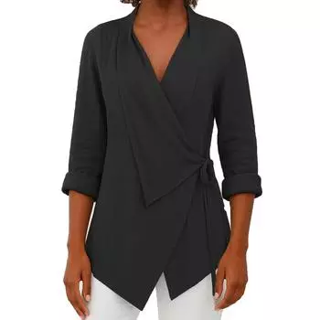 Женский модный повседневный удобный кардиган однотонного цвета L чёрный