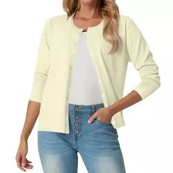 Женский модный повседневный удобный кардиган однотонного цвета L бежевый