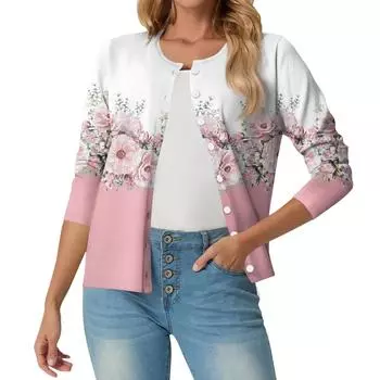 Женский модный, повседневный, удобный кардиган с цветочным принтом XL
