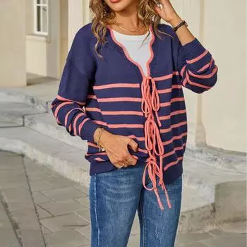 Женский модный повседневный удобный кардиган с длинным рукавом S тёмно-синий