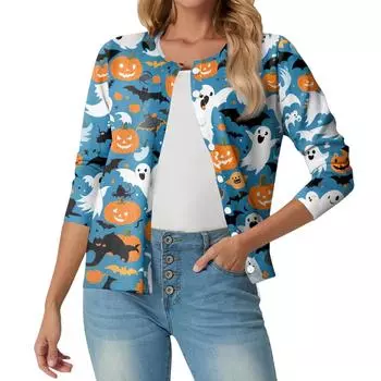 Женский модный, повседневный, удобный кардиган-жакет с принтом на Хэллоуин XL