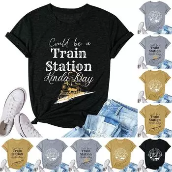 Женский модный повседневный универсальный топ с круглым вырезом и короткими рукавами с принтом L чёрный