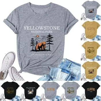 Женский модный повседневный универсальный топ с круглым вырезом и короткими рукавами с принтом L чёрный