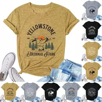 Женский модный повседневный универсальный топ с круглым вырезом и короткими рукавами с принтом L чёрный