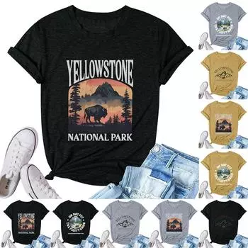 Женский модный повседневный универсальный топ с круглым вырезом и короткими рукавами с принтом XXL жёлтый