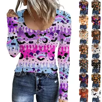 Женский модный повседневный вязаный свитер на пуговицах на Хэллоуин L оранжевый