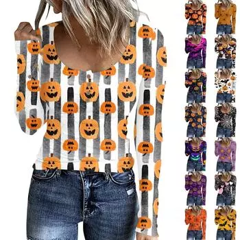 Женский модный повседневный вязаный свитер на пуговицах на Хэллоуин XXL разноцветный