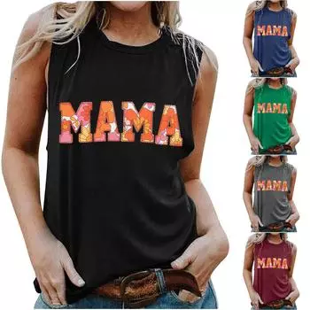 Женский модный повседневный жилет без рукавов с принтом на день матери с круглым вырезом L чёрный