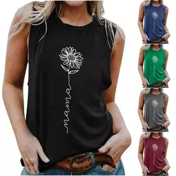 Женский модный повседневный жилет без рукавов с принтом на день матери с круглым вырезом L чёрный