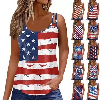 Женский модный повседневный жилет с градиентным цветным принтом и U-образным вырезом без рукавов, топ-бретелька L синий