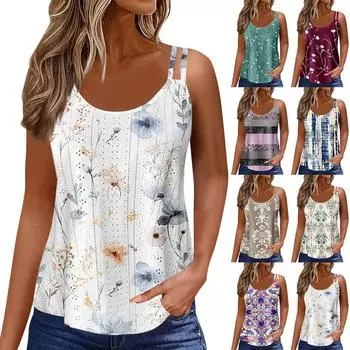 Женский модный повседневный жилет с градиентным цветным принтом и U-образным вырезом без рукавов, топ-бретелька L бежевый