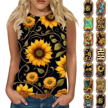 Женский модный повседневный жилет с принтом и U-образным вырезом без рукавов, топ на подтяжках L чёрный