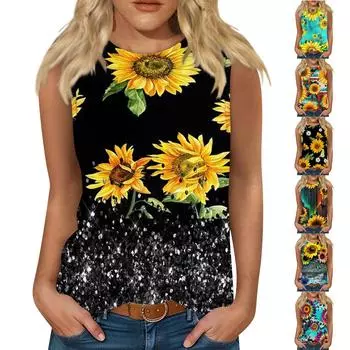 Женский модный повседневный жилет с принтом и U-образным вырезом без рукавов, топ на подтяжках XXXL жёлтый