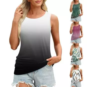 Женский модный повседневный жилет с принтом и U-образным вырезом без рукавов, топ на подтяжках XXXL чёрный