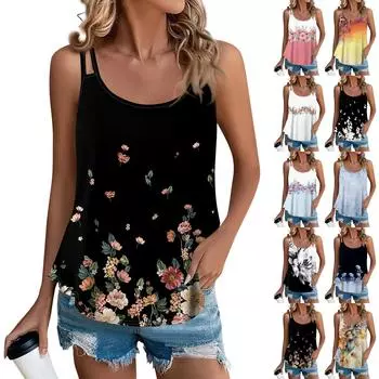 Женский модный повседневный жилет с принтом и U-образным вырезом без рукавов, топ на подтяжках M хаки