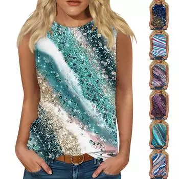 Женский модный повседневный жилет с принтом и U-образным вырезом без рукавов, топ на подтяжках L синий