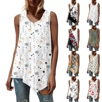 Женский модный повседневный жилет с принтом и круглым вырезом без рукавов, топ на пуговицах XL синий
