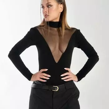 Женский модный принт с черепаховым вырезом, топы с длинными рукавами, боди, комбинезон L чёрный