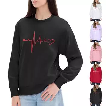 Женский модный принтованный свитер с длинным рукавом и круглым вырезом L чёрный