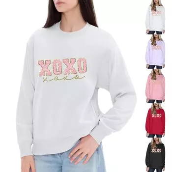 Женский модный принтованный свитер с длинным рукавом и круглым вырезом S чёрный