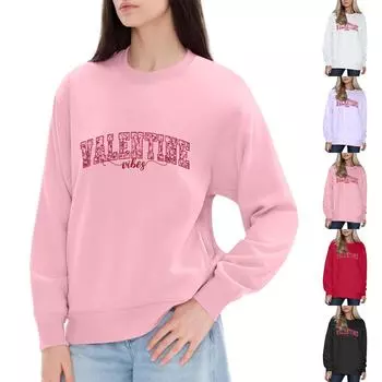 Женский модный принтованный свитер с длинным рукавом и круглым вырезом S розовый