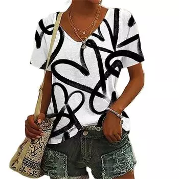 Женский модный пуловер с цифровым 3D принтом бабочки, подходит для всех сезонов, повседневный, с короткими рукавами, из полиэстера, сексуальный v-образный вырез 4XL