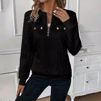 Женский модный пуловер с длинным рукавом, однотонный, повседневный, с молнией XXL