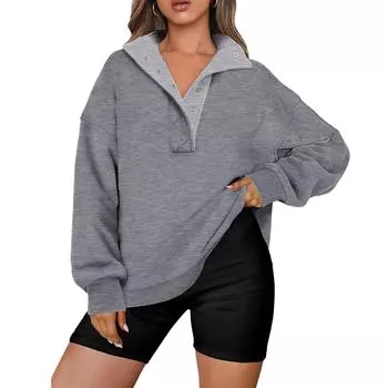 Женский модный пуловер с длинными рукавами и однотонный свитшот L синий