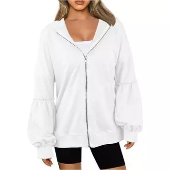 Женский модный пуловер с длинными рукавами и однотонная толстовка с капюшоном L белый