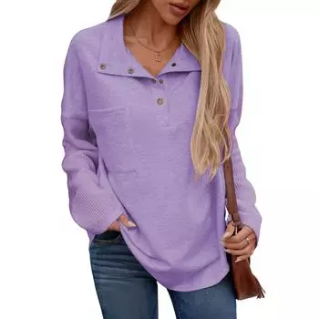 Женский модный пуловер с длинными рукавами и однотонный свитшот L фиолетовый