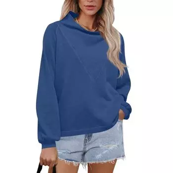 Женский модный пуловер с длинными рукавами и однотонный свитшот S синий