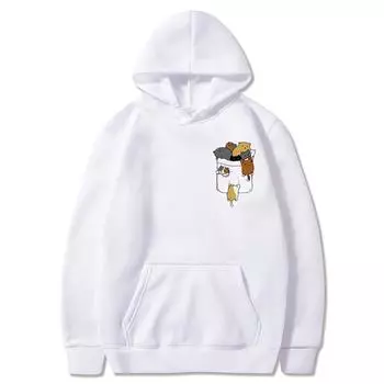 Женский модный пуловер с капюшоном Kawaii с принтом «Мультяшный кот ползет», весна-осень, Harajuku, унисекс, толстовка большого размера S