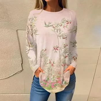 Женский модный пуловер с круглым вырезом и длинными рукавами с принтом L коричневый