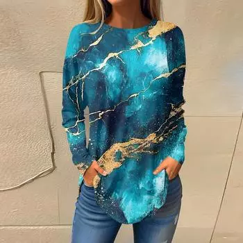 Женский модный пуловер с круглым вырезом и длинными рукавами с принтом L бежевый