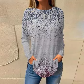 Женский модный пуловер с круглым вырезом и длинными рукавами с принтом L бежевый