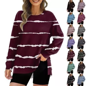 Женский модный пуловер с круглым вырезом и длинным рукавом с принтом, верхняя толстовка L чёрный