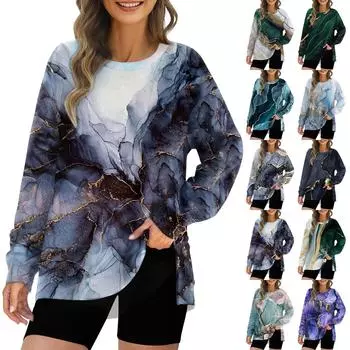 Женский модный пуловер с круглым вырезом и длинным рукавом с принтом, верхняя толстовка S