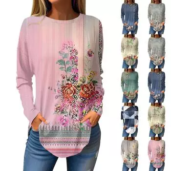 Женский модный пуловер с круглым вырезом и длинными рукавами с принтом M