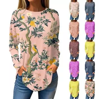 Женский модный пуловер с круглым вырезом и длинными рукавами с принтом XL