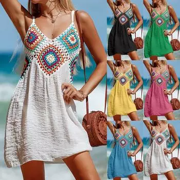 Женский модный пуловер с v-образным вырезом и выдалбленным дышащим пляжным бикини-платьем One Size чёрный