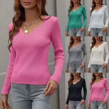 Женский модный пуловер, свободный однотонный вязаный свитер M бежевый