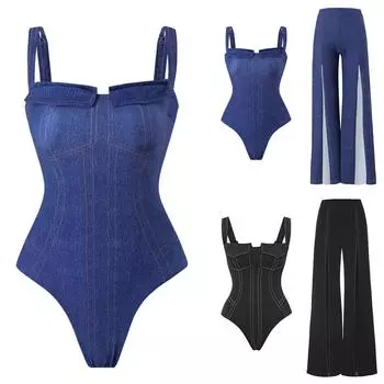 Женский модный раздельный купальник-бикини из двух частей, с высокой эластичностью, слитный купальник с закрытием живота M синий