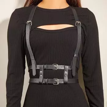 Женский модный ремень из искусственной кожи, регулируемый декоративный ремень с шипами, готический ремень, нижнее белье, нагрудный ремень Ajustable чёрный