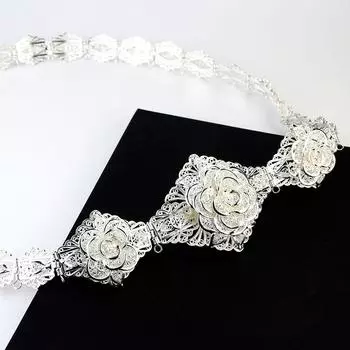 Женский модный ремень с металлической пряжкой в виде цветка, кольцо-цепочка золотого цвета, этнические украшения золотой